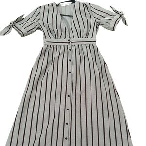 Ella L. Button Front V-Neck Midi Dress